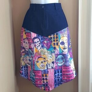 Denim Asymmetrical Hem Midi skirt - XS